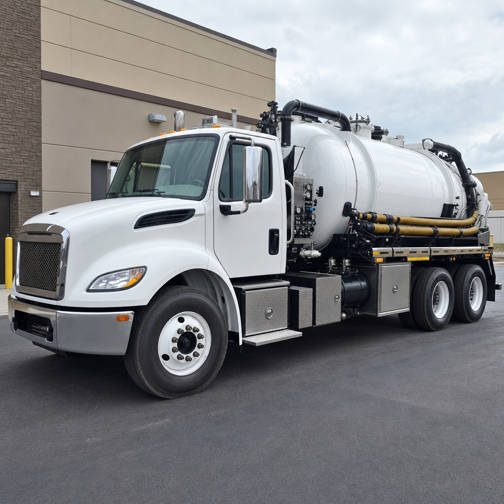 Commercial septic vacuum truck parked in a Orem business parking lot