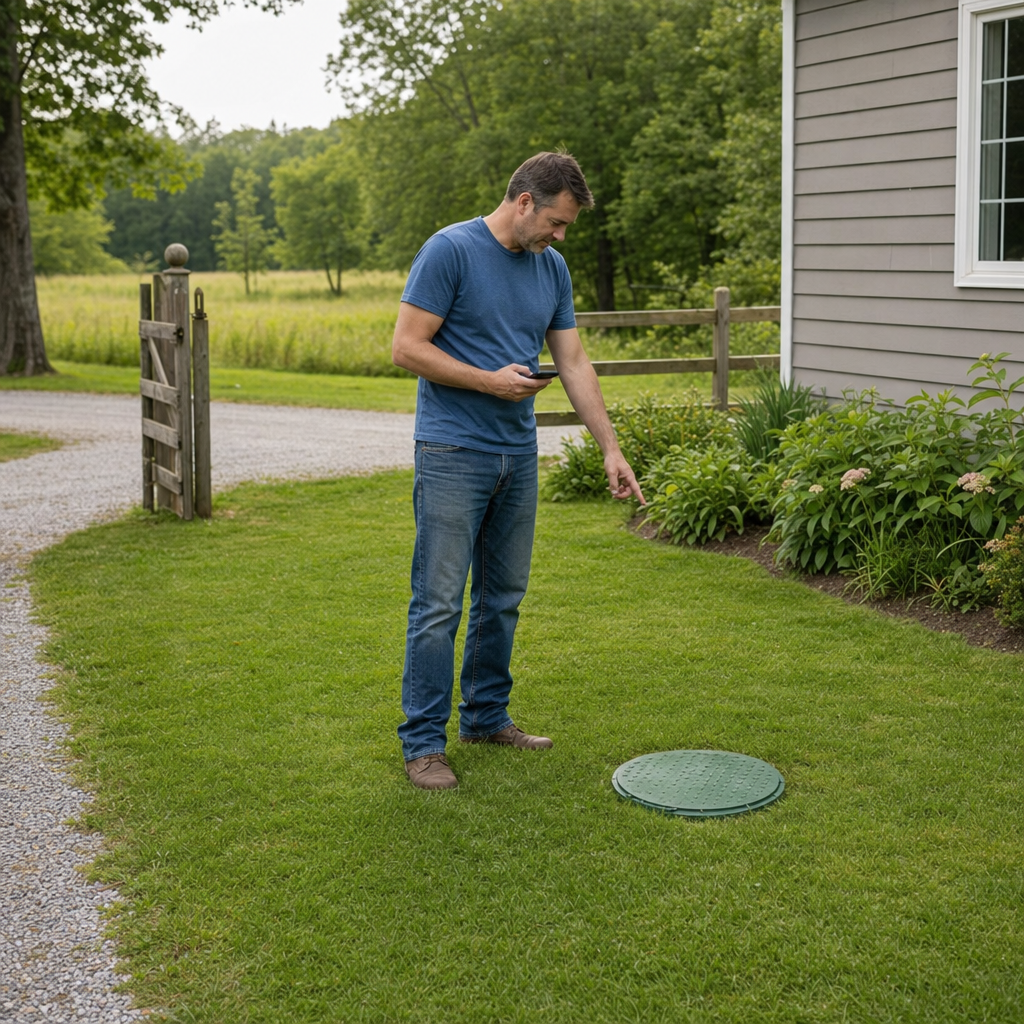 A Orem-area homeowner standing in the backyard noting where the septic tank lid and access route are located